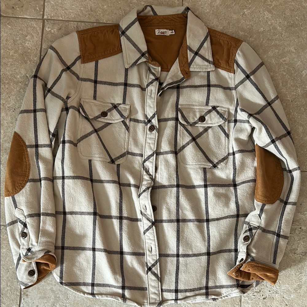 Faherty White and Brown Casual Button Down Shirt